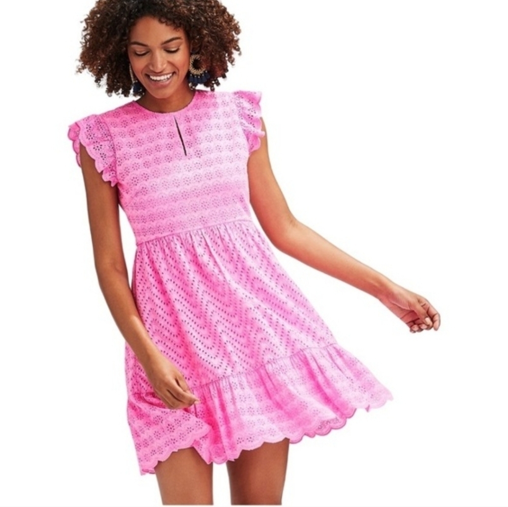 Vineyard Vines Allamanda Cotton floral Pink Eyelet Ruffle Dress Barbie